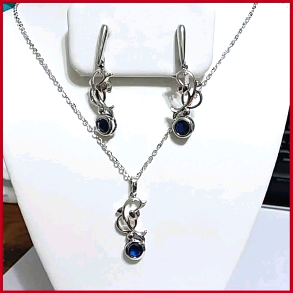 Dolphin Sapphire Jewelry Set-Necklace & Earrings - Picture 1 of 5